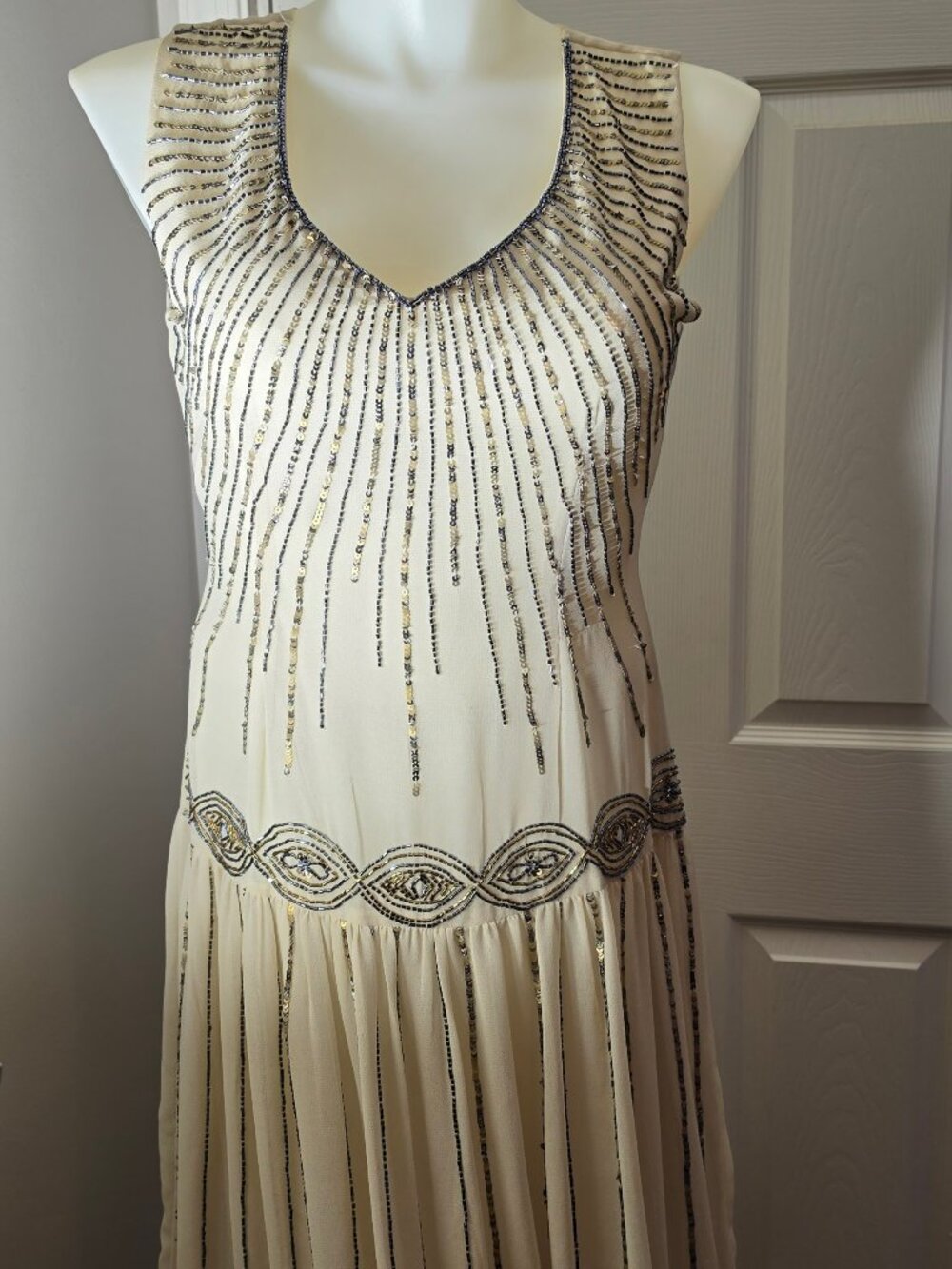 NWT Maya 1920's inspired Flapper Beaded Gatsby Champagne Dress UK14/US10